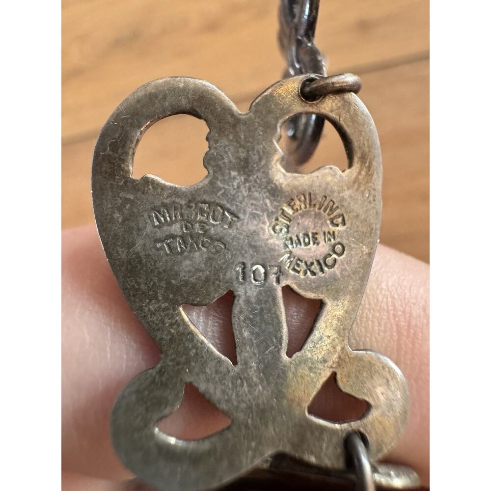 Vintage Margo De Taxco Sterling Silver Necklace Choker Mexican Heart Link Signed - Picture 3 of 13